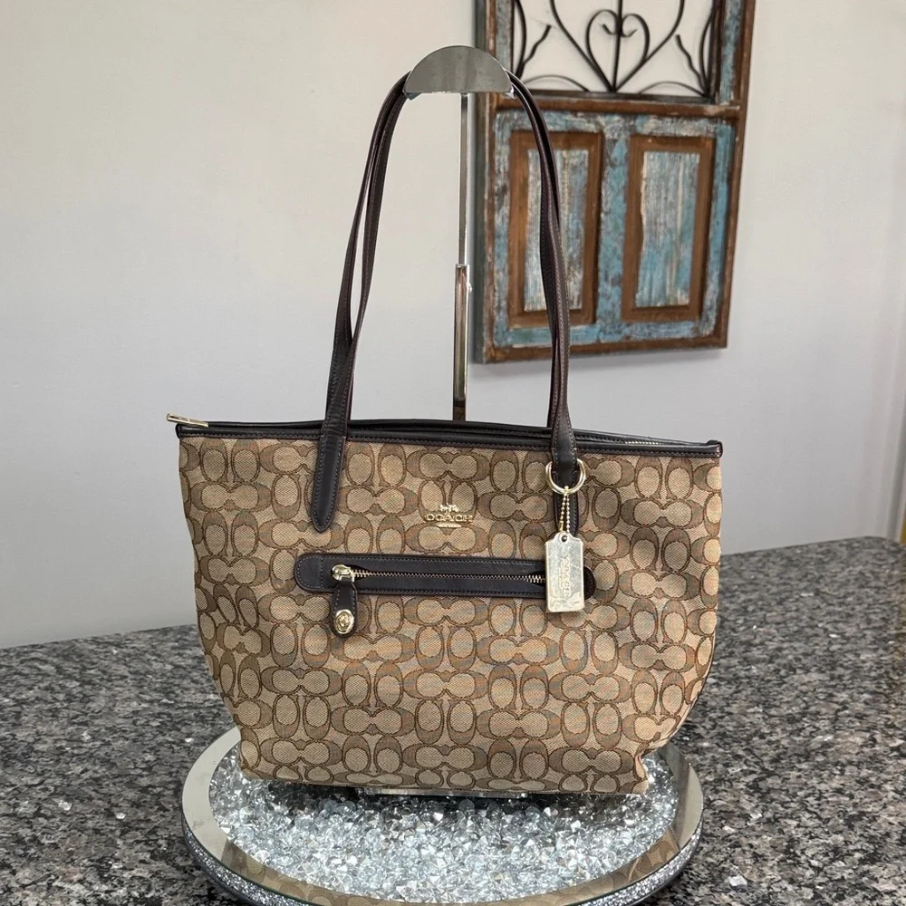 Coach Brown Signature Canvas Tote with Dark Brown Trim EUC